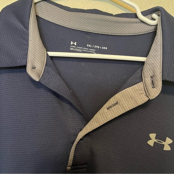 Under Armour Heat Gear Polo Navy and Gray Short Sleeve Loose Shirt XXL - Picture 6 of 9